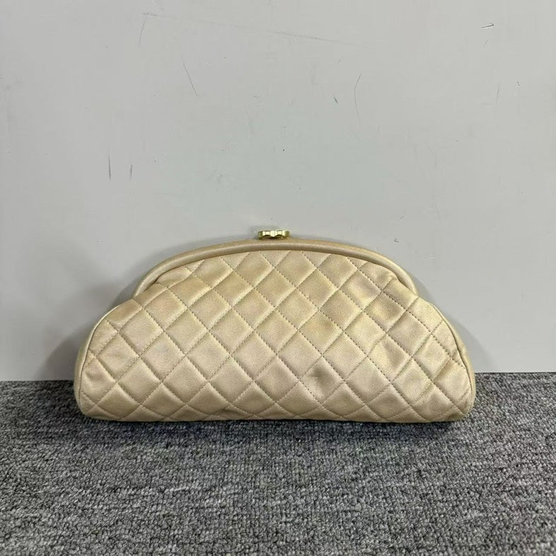 Chanel Quilted Beige Clutch Luxury Designer Handbag