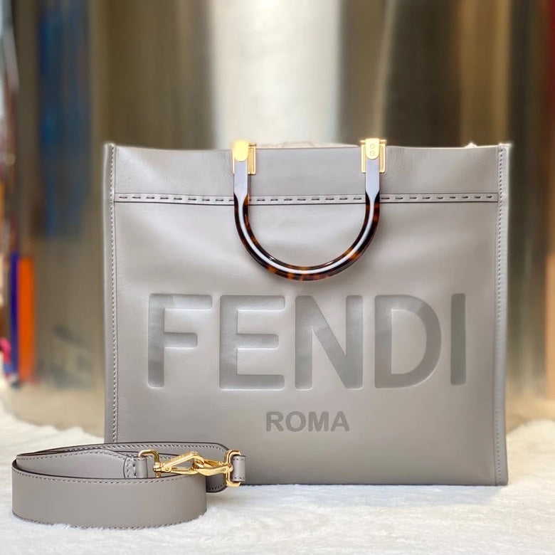 Fendi 6075 Gray Leather Tote Bag