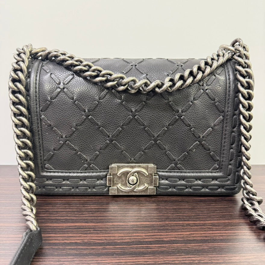 Chanel Caviar Leather LeBoy Flap Bag Medium NG Black Shoulder Bag | Studio Nafay