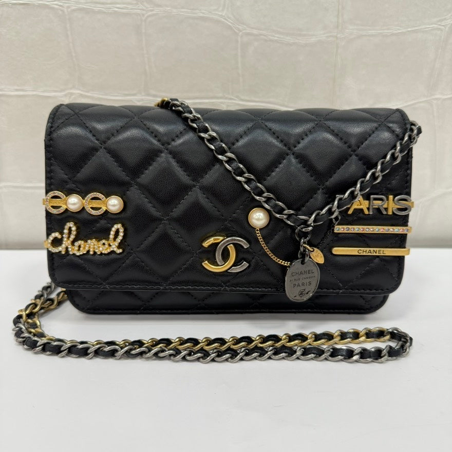 Chanel Lambskin Wallet on Chain FM Black Crossbody Bag | Studio Nafay