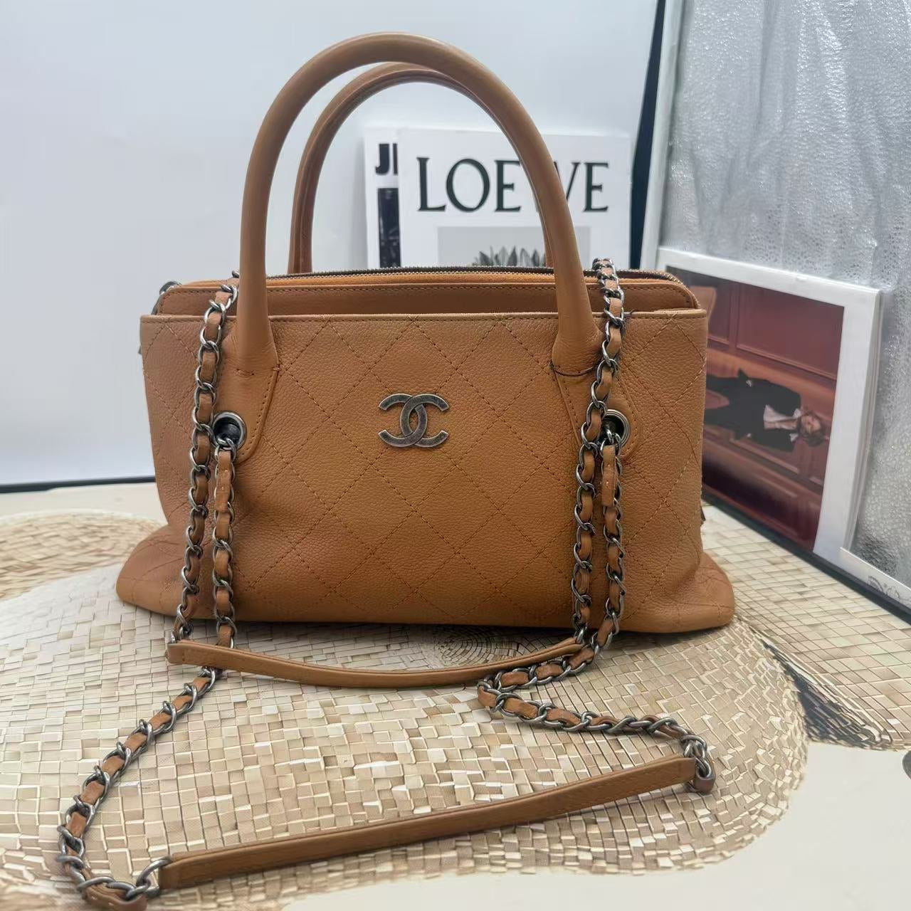 Chanel Leather Quilted Tan Handbag