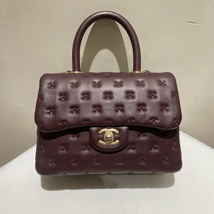 Chanel Coco Handle Wine Leather Top Handle Bag with ity Card | Studio Nafay