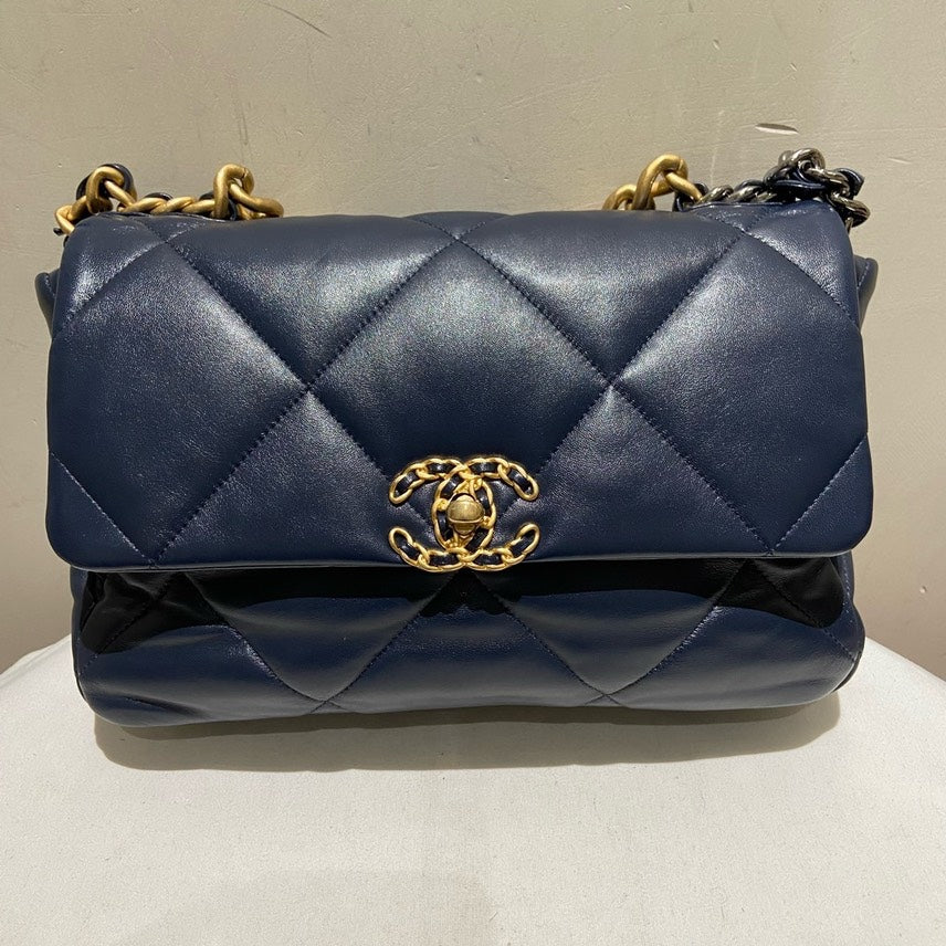 Chanel P bag Large Navy Leather Shoulder Bag | Studio Nafay