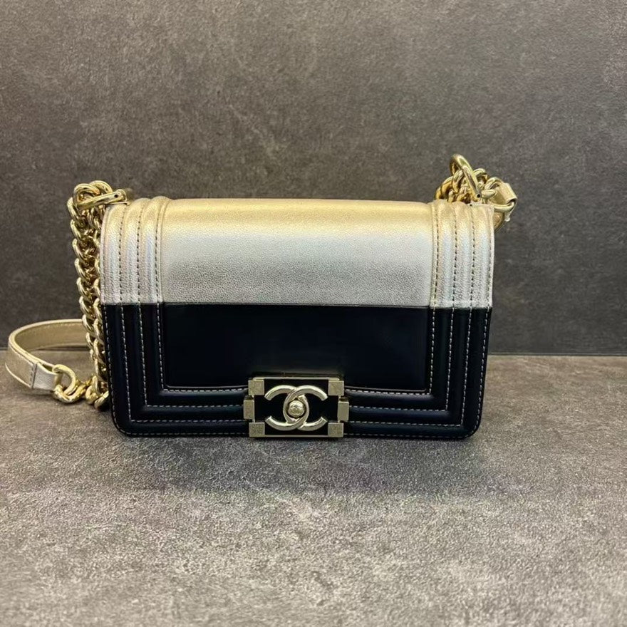 Chanel Leboy Bag in Gold and Black Leather Crossbody | Studio Nafay