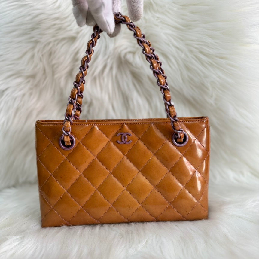 Chanel Mini Patent Camel Handbag | Studio Nafay