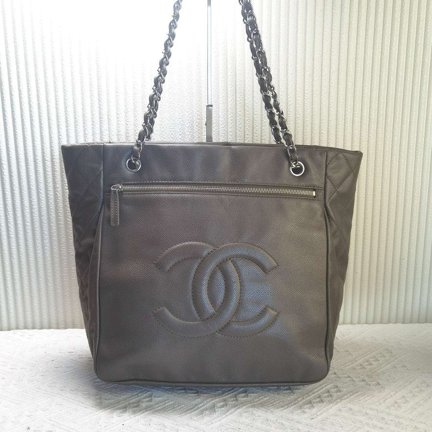 Chanel Tote Bag Grey Leather Luxury Designer Handbag | Studio Nafay