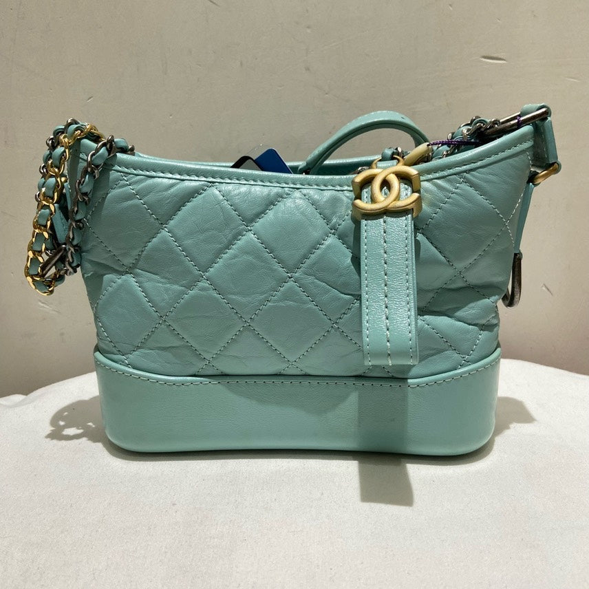Chanel Gabrielle Small Crossbody Bag in Light Blue Leather with Card | Studio Nafay