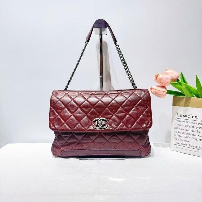Chanel BCQ Quilted Leather Burgundy Shoulder Bag | Studio Nafay