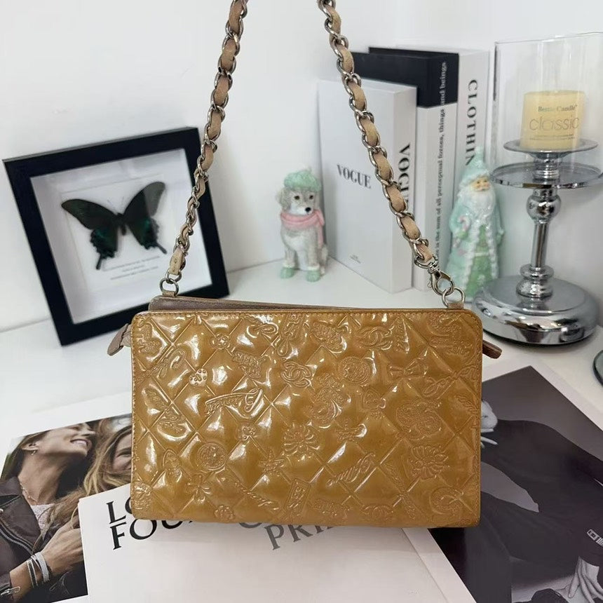 CHANEL Patent Leather Shoulder Bag Brown | Studio Nafay