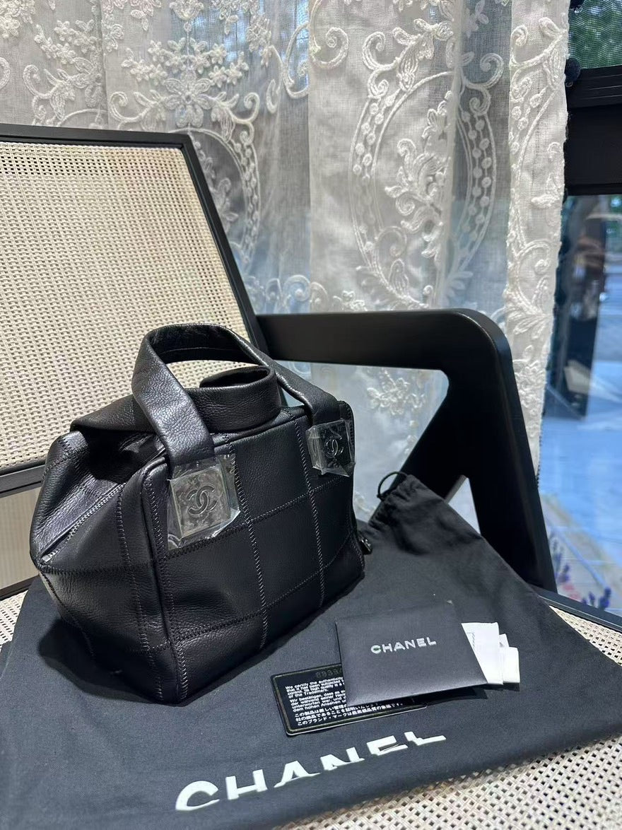Chanel Quilted Black Leather Satchel Bag