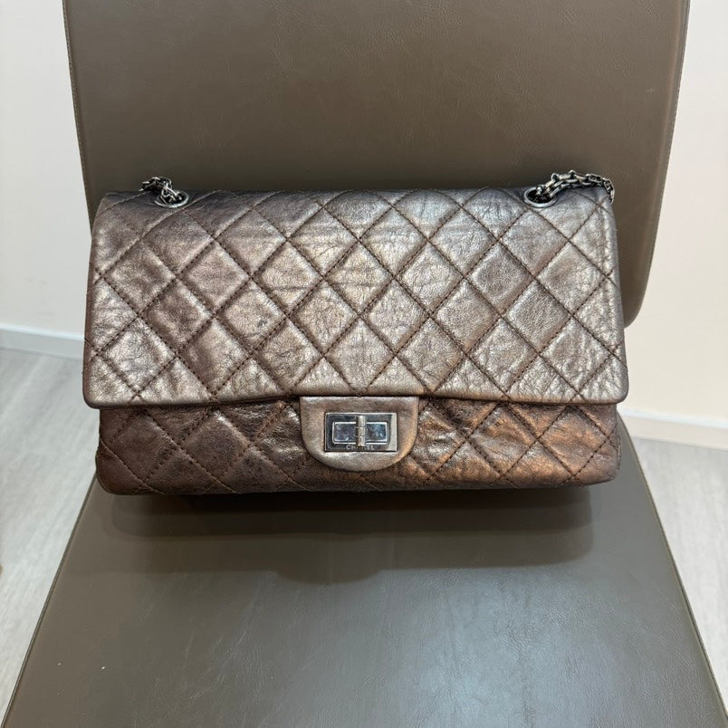 Chanel. Dark Brown Iridescent Double Flap GM Shoulder Bag | Studio Nafay