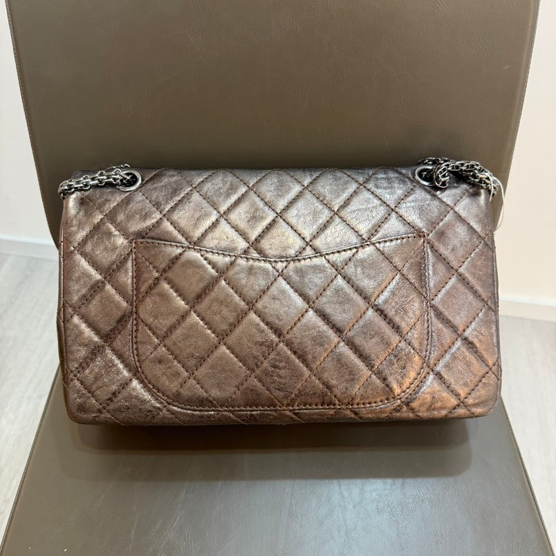Chanel. Dark Brown Iridescent Double Flap GM Shoulder Bag