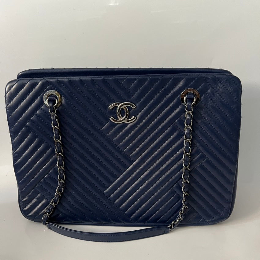 Chanel Leather Quilted Blue Tote 2 | Studio Nafay