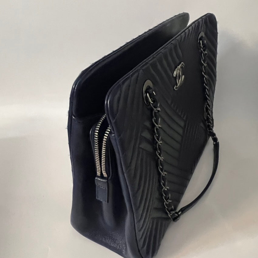 Chanel Leather Quilted Blue Tote 2