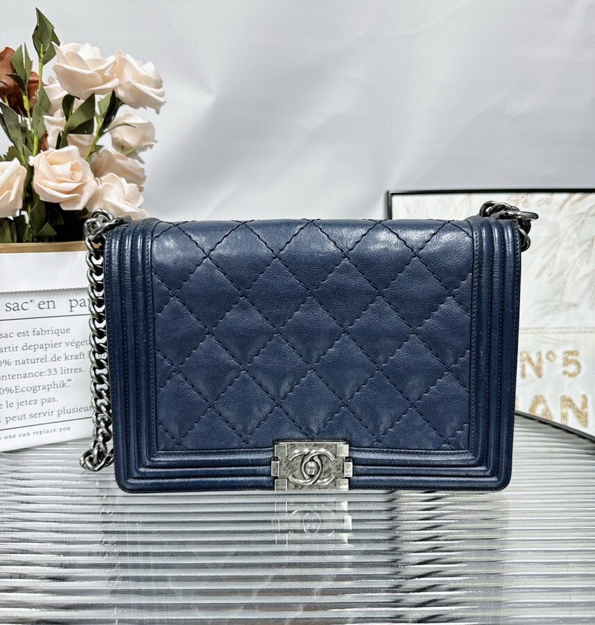 Chanel Le Boy Blue Quilted Leather Crossbody Bag | Studio Nafay