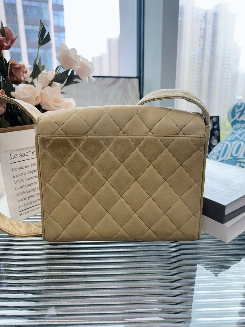 Chanel Quilted Suede Beige Shoulder Bag