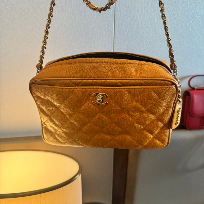 Chanel Quilted Caviar Leather Crossbody Bag in Orange | Studio Nafay