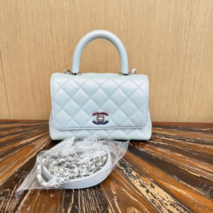 Chanel Mini Coco Handle Bag in Light Blue Quilted Leather