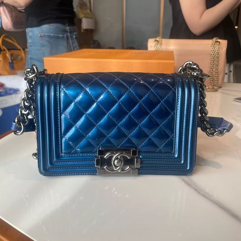 Chanel Boy Leather Blue Shoulder Bag | Studio Nafay