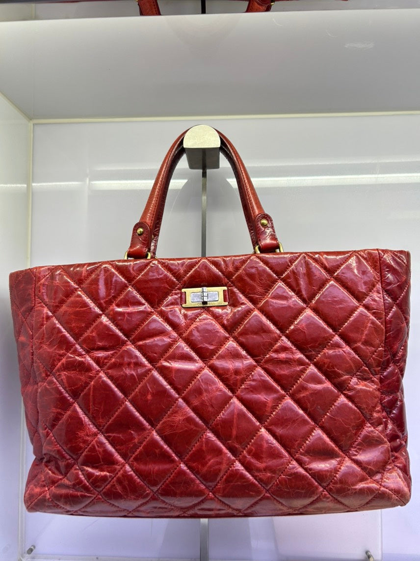 Chanel Large Leather Quilted Red Tote