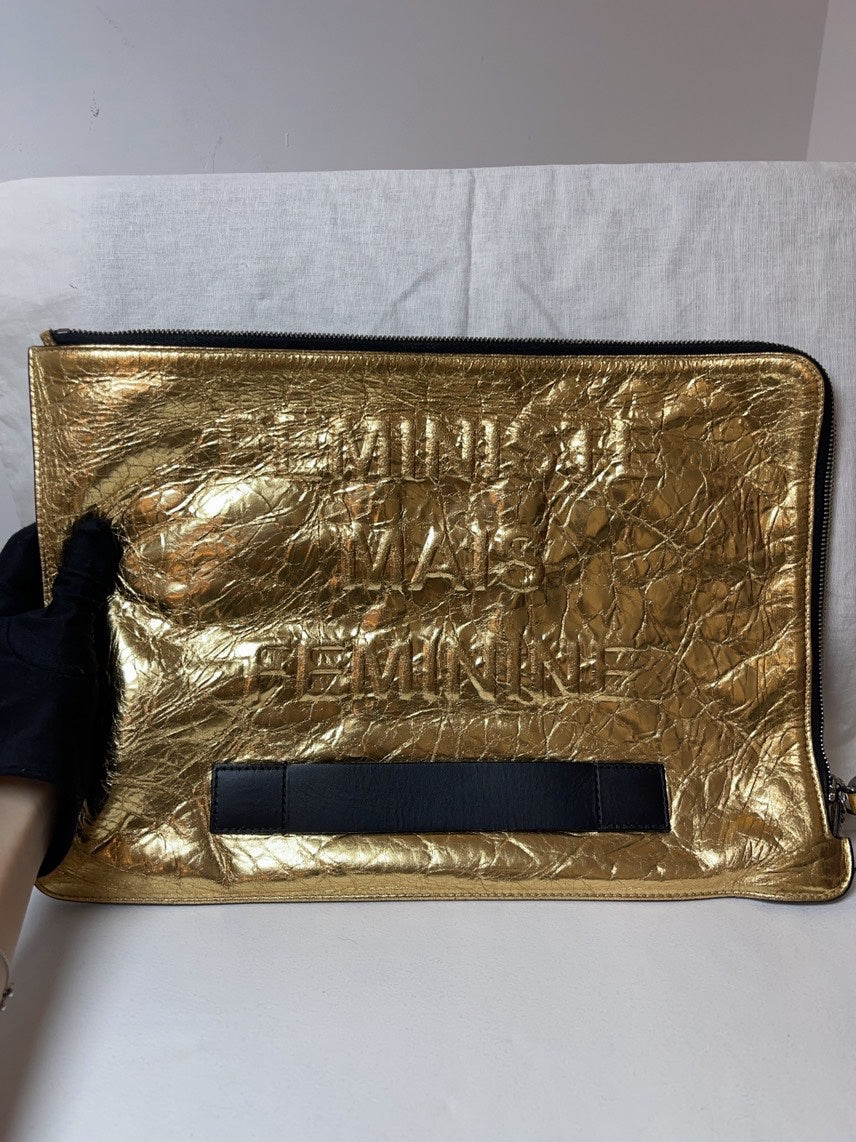 Chanel Gold Leather Pouch Luxury Designer Handbag