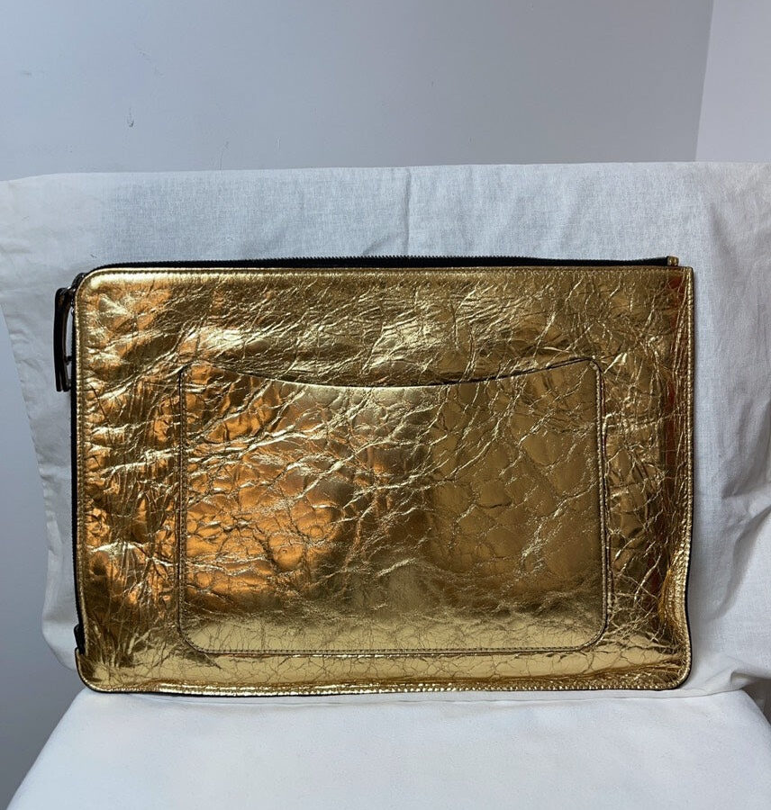 Chanel Gold Leather Pouch Luxury Designer Handbag | Studio Nafay