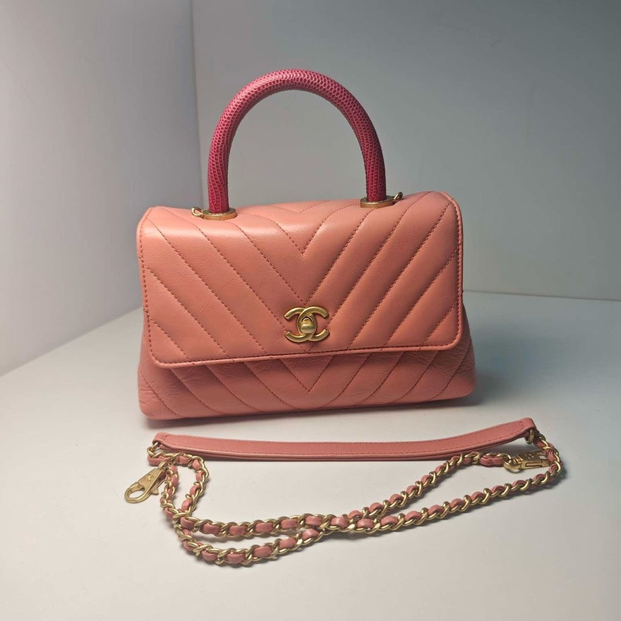 Chanel Coco Handle Pink Lizard Handle Small Bag | Studio Nafay