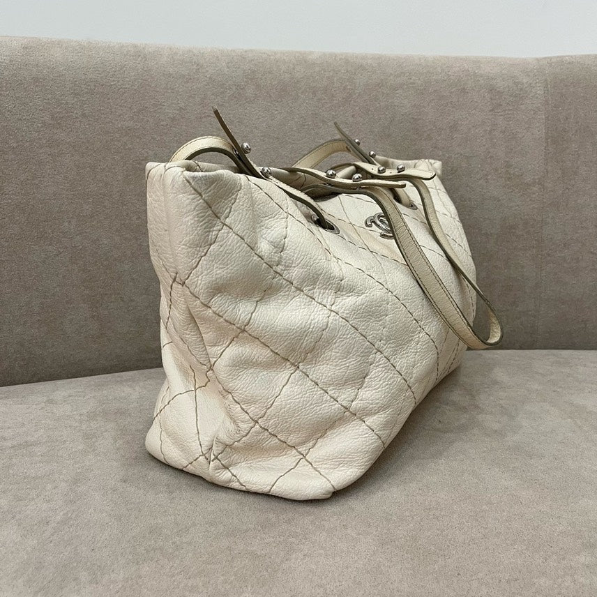 Chanel Leather Quilted Beige Tote