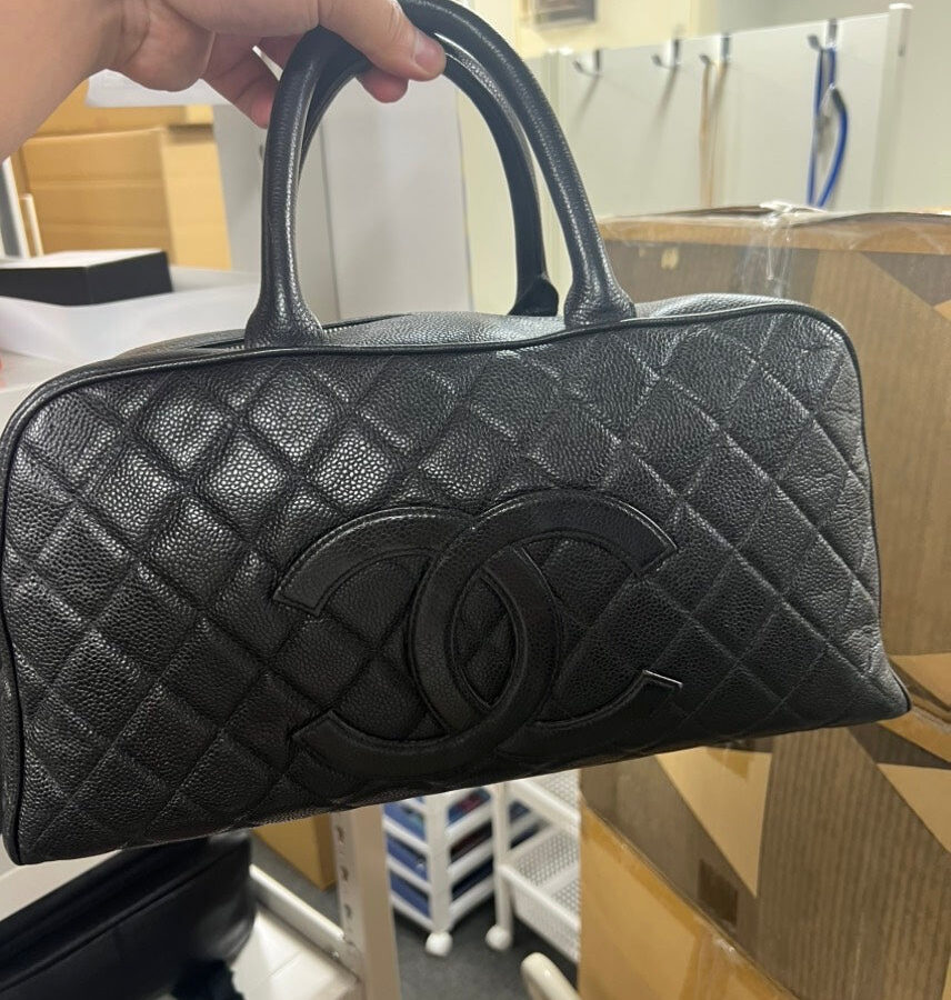 Chanel Quilted Black Leather Satchel Top Handle Bag | Studio Nafay