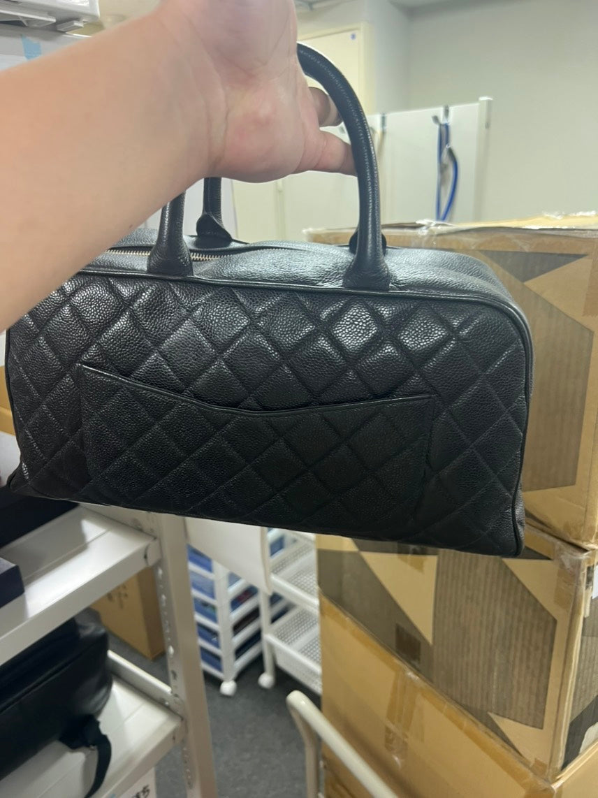 Chanel Quilted Black Leather Satchel Top Handle Bag