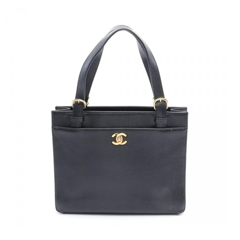 CHANEL Coco Mark Handbag Caviar Skin Black Gold Hardware