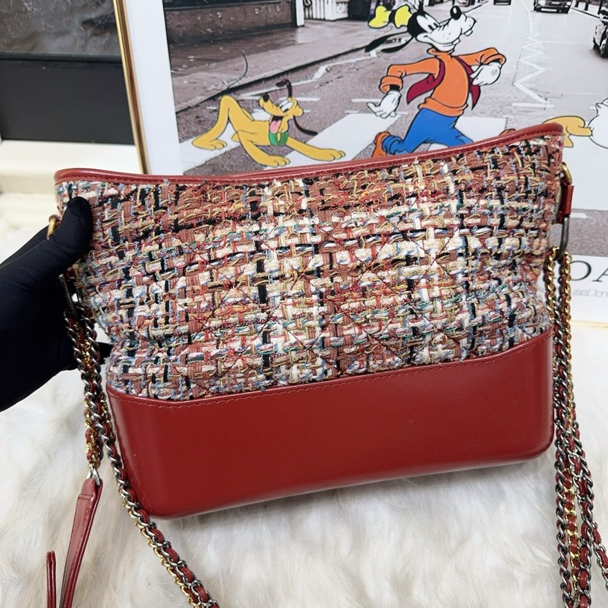Chanel Leather Tweed Red Shoulder Bag 3