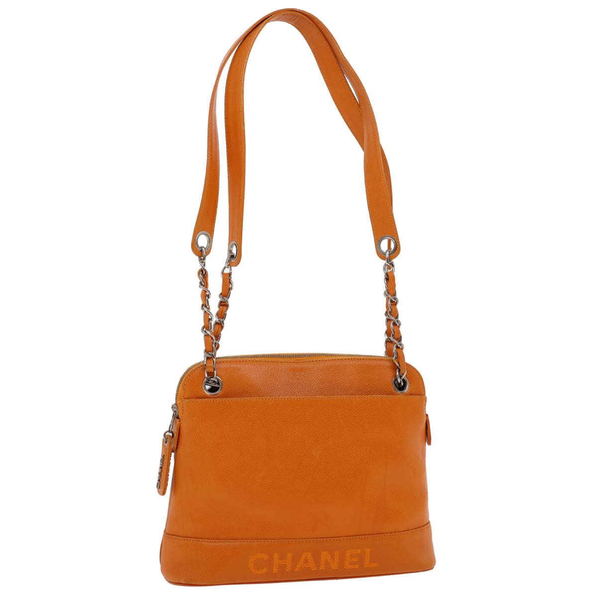 CHANEL Chain Shoulder Bag Caviar Skin Orange CC Auth ar8526