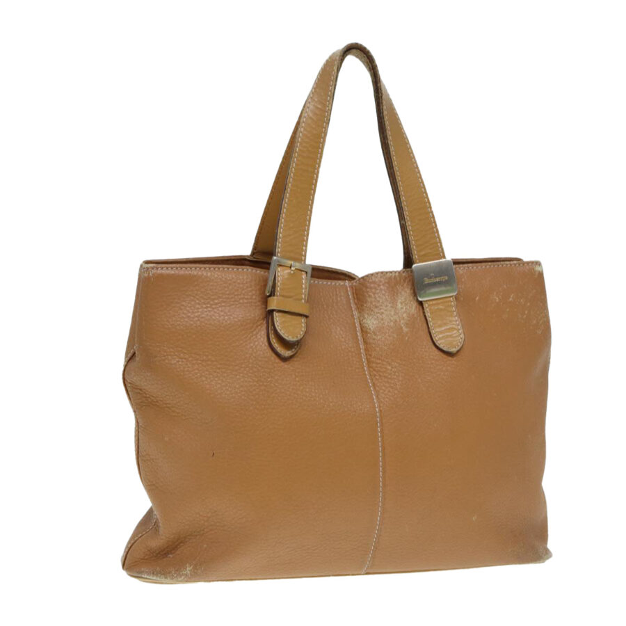 BurberrySs Hand Bag Leather Brown Silver Auth ti2003 | Studio Nafay
