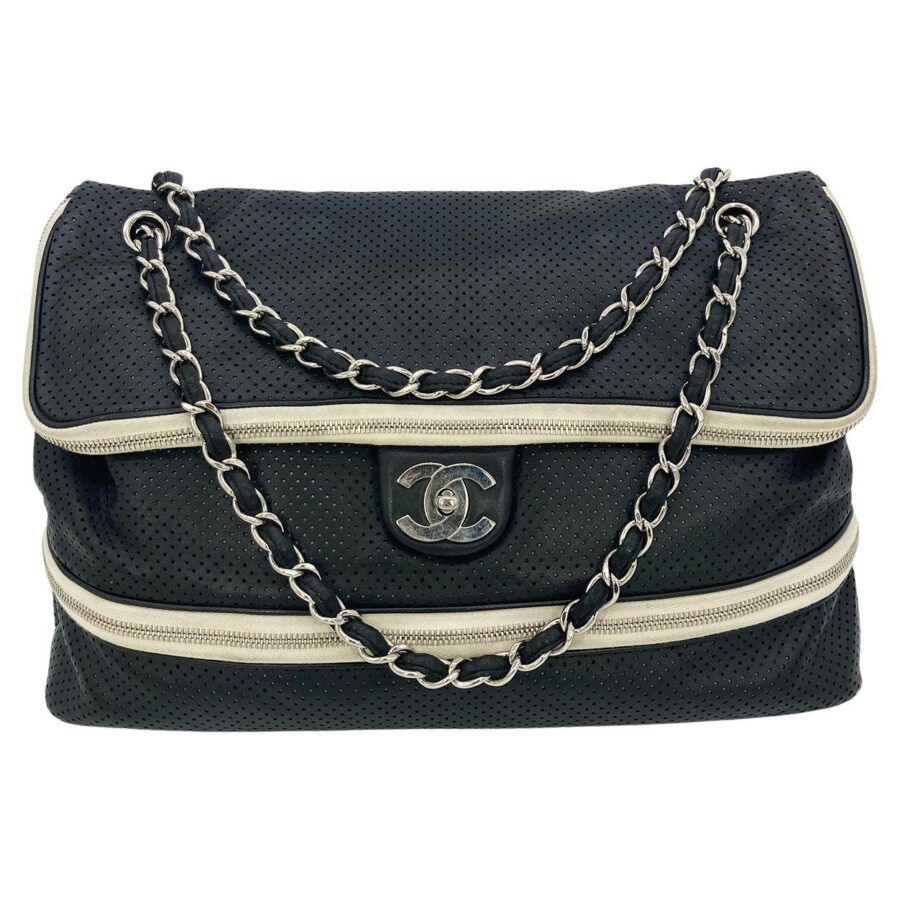 Chanel Black Perforated Leather Expandable Classic New Shoulder Bag | Studio Nafay