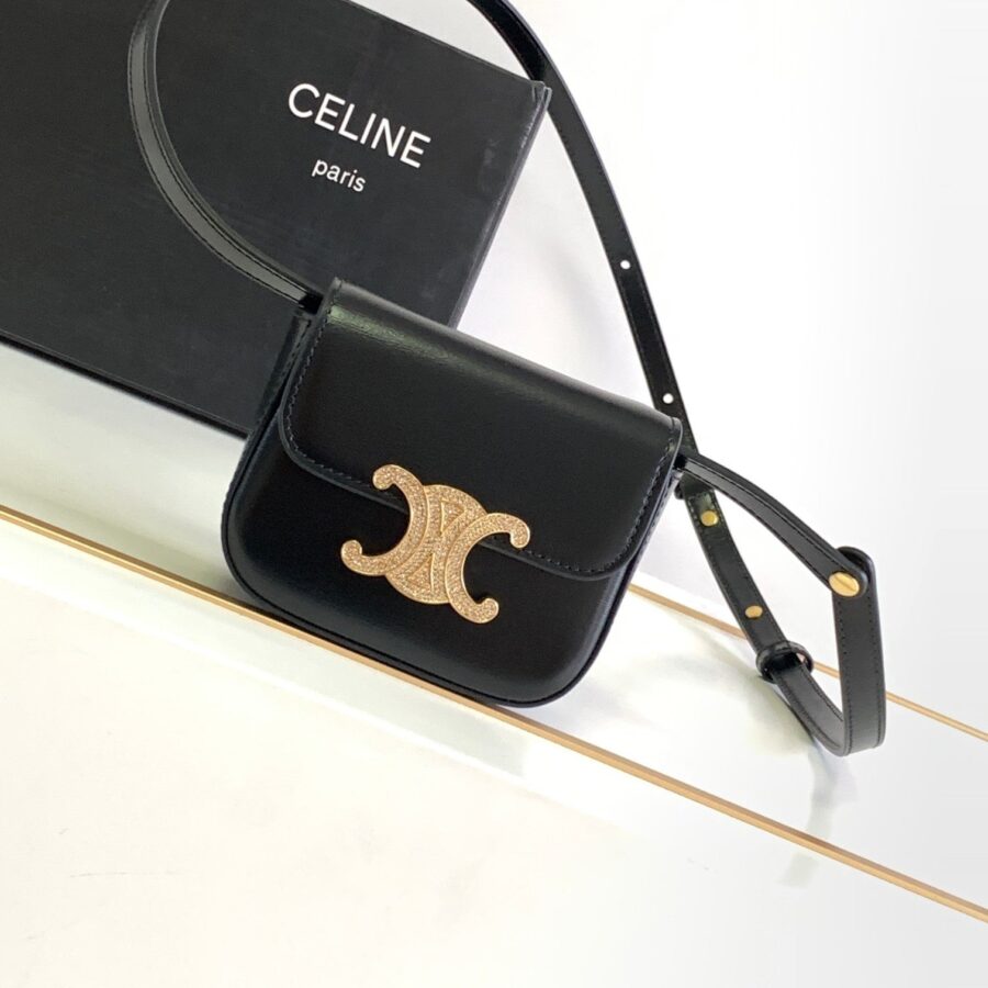 TEEN TRIOMPHE 11CM BLACK CALFSKIN GOLD DIAMOND HARDWARE | Studio Nafay
