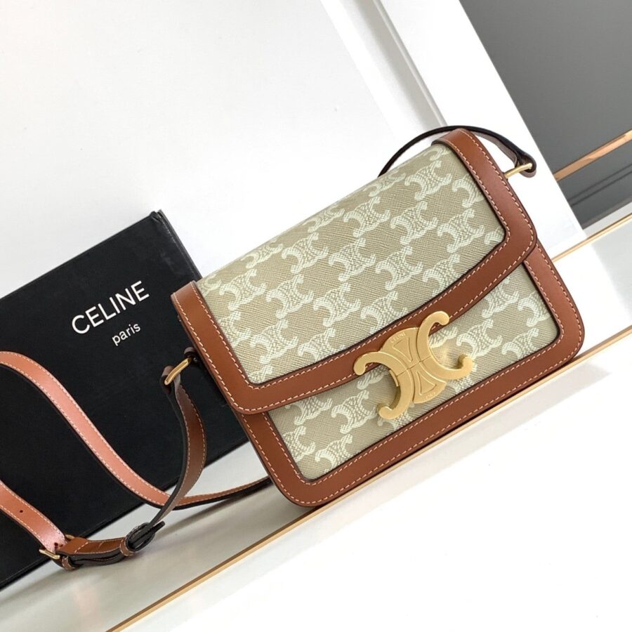 TEEN TRIOMPHE 18.5CM BEIGE MONOGRAM CANVAS AND TAN CALFSKIN | Studio Nafay