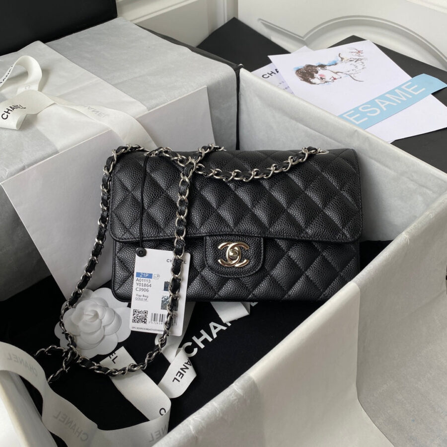Medium Classic Flap Bag 23cm Black Caviar Silver Hardware | Studio Nafay
