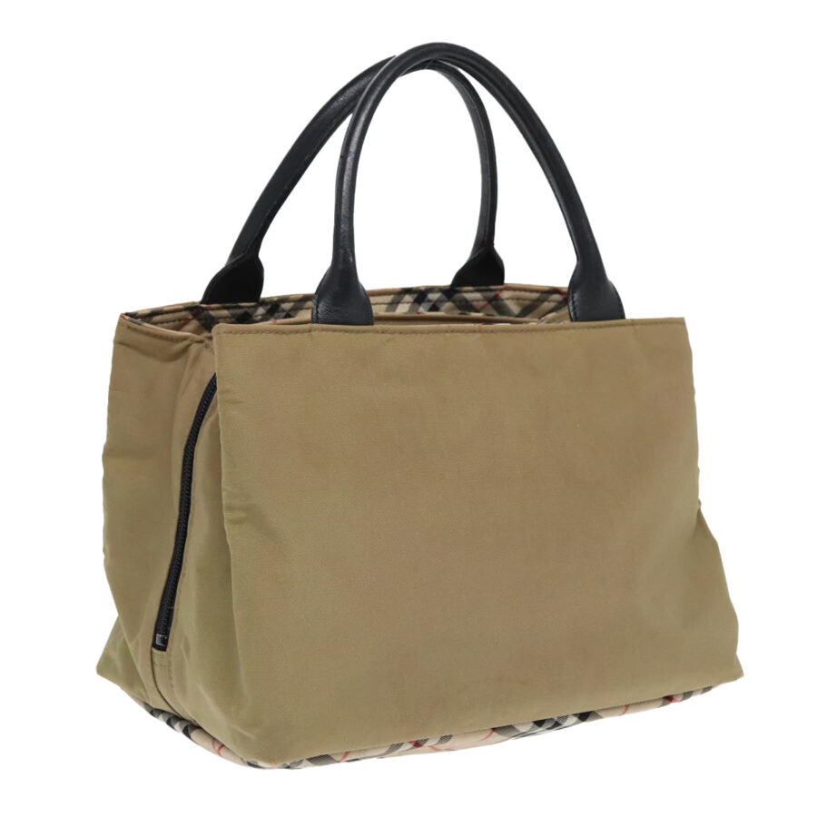 Burberry Nova Check Hand Bag Nylon Leather Beige Black Auth yb589 | Studio Nafay
