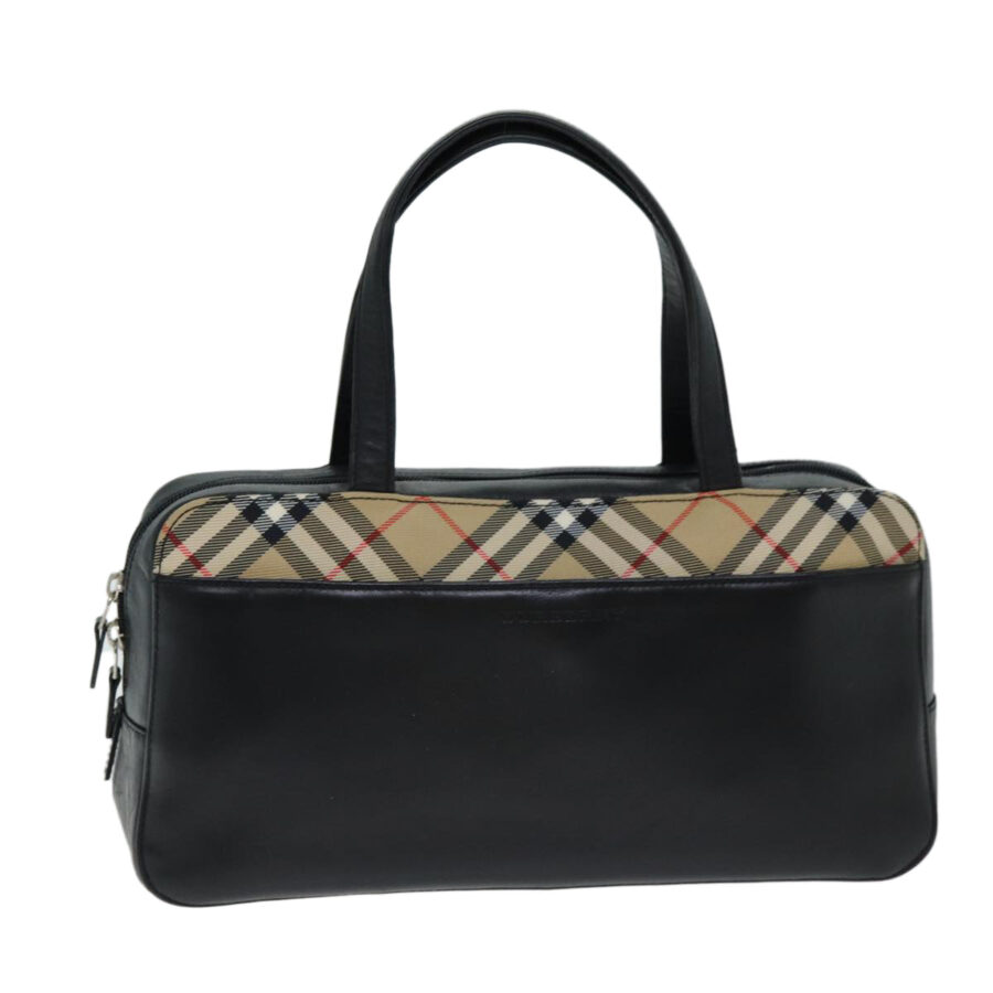 Burberry Nova Check Hand Bag Leather Canvas Black Beige Auth yk13164 | Studio Nafay