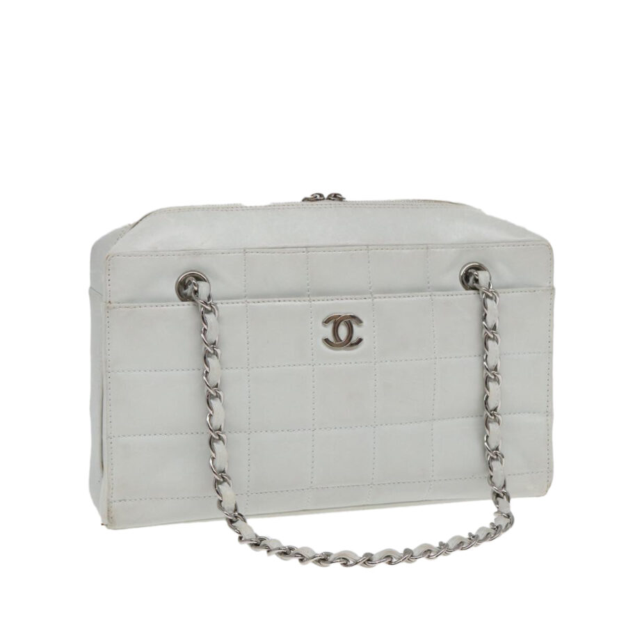 Chanel Choco Bar Chain Hand Bag Leather White Silver CC Auth yk | Studio Nafay