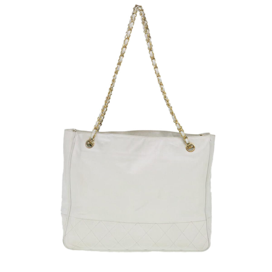 CHANEL Chain Shoulder Bag Lamb Skin White CC Auth yk6254 | Studio Nafay
